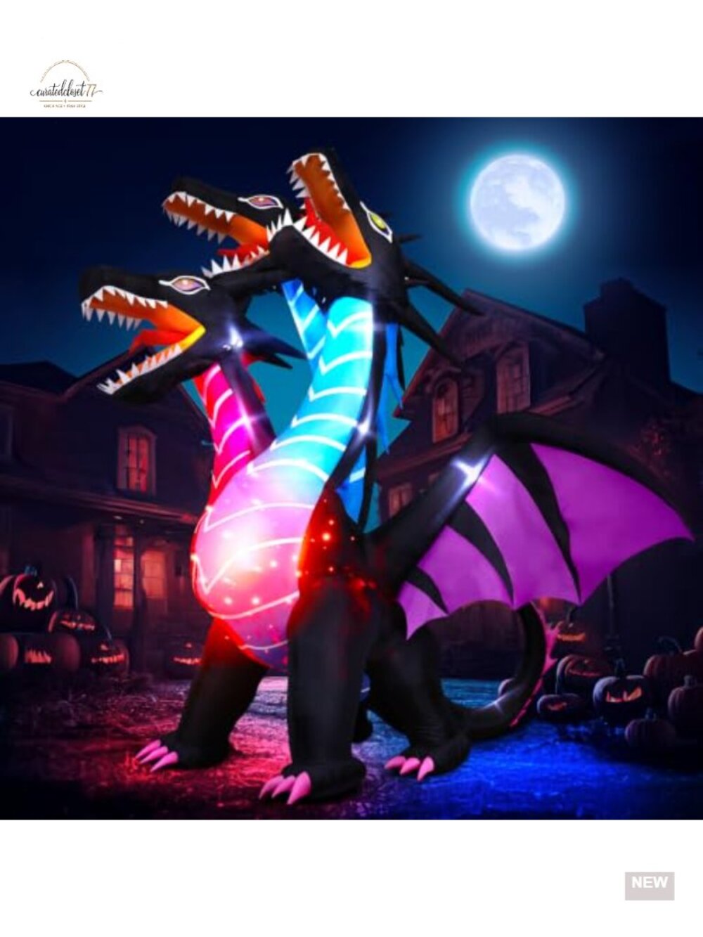 Halloween Inflatable Three-Headed Dragon Outdoor Decoration with LED Lights